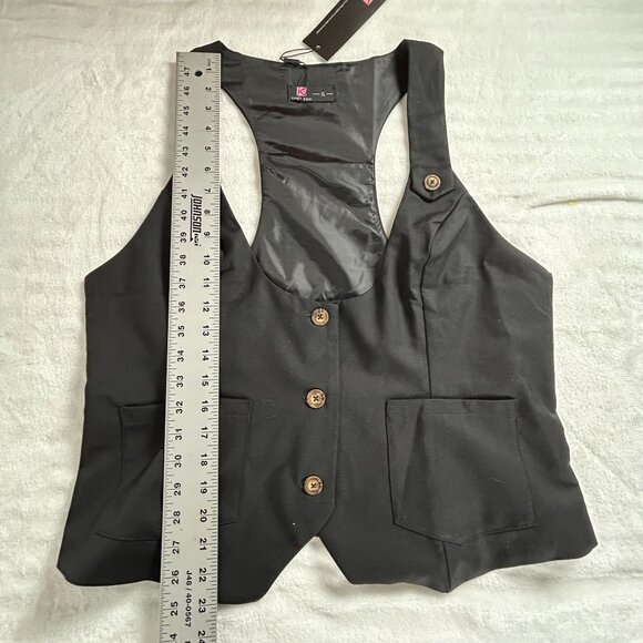 KANCY KOLE Womens Button Front Racerback Waistcoat Vest XL Black Pockets New - Picture 7 of 7